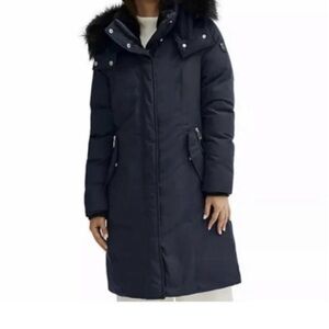Noize Navy Puffer Coat with Faux Fur Hood